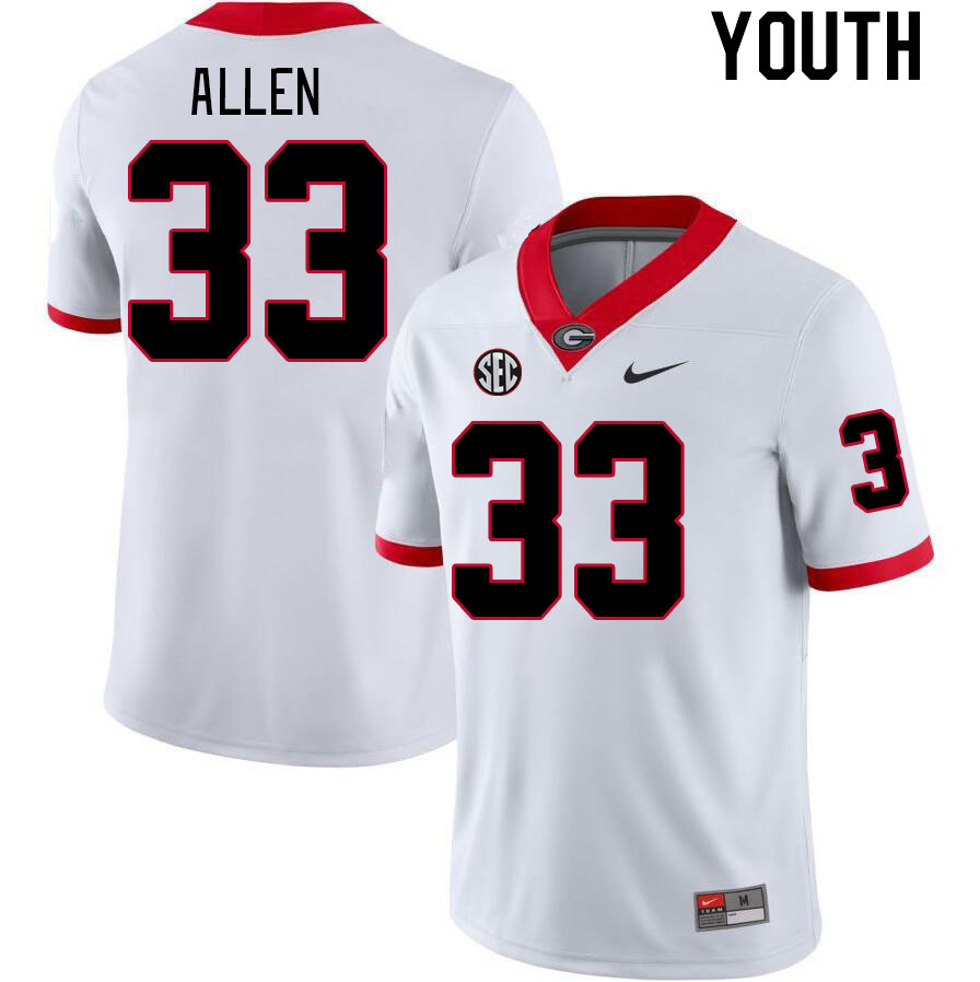 Youth #33 C.J. Allen Georgia Bulldogs College Football Jerseys Stitched-White